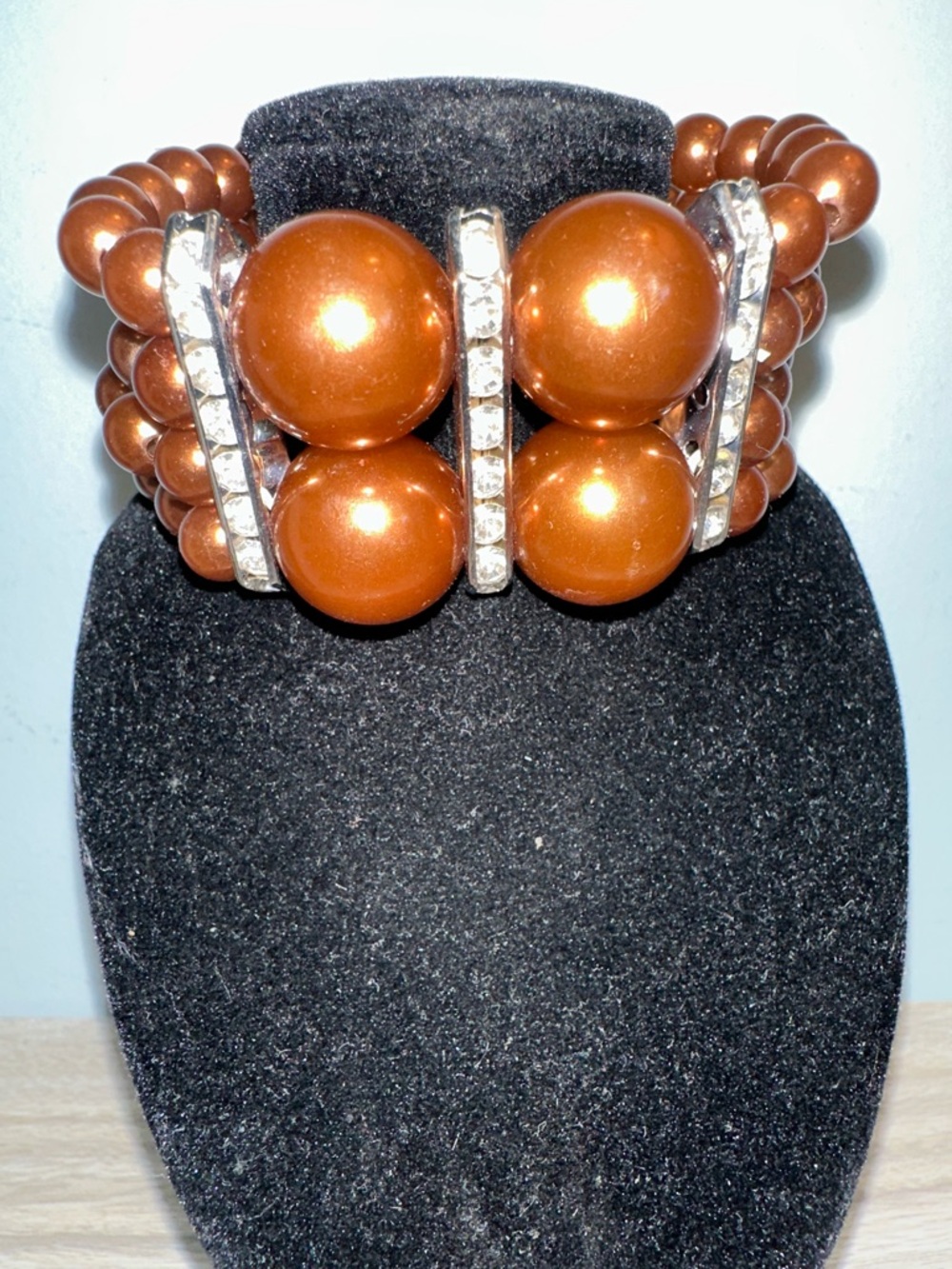Brown pearls Beaded Stretch Bracelet with Rhinestone Accents